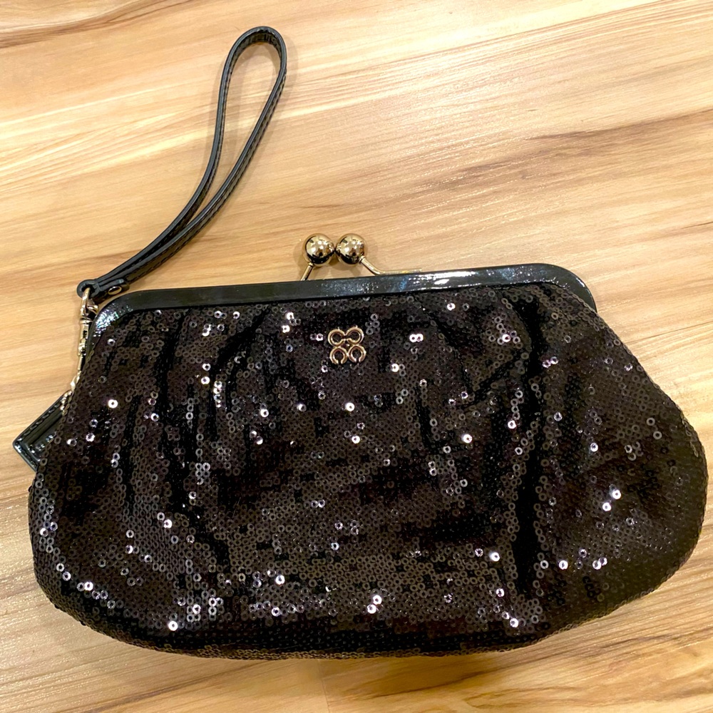 Coach Black Sequin Evening Clutch Wristlet